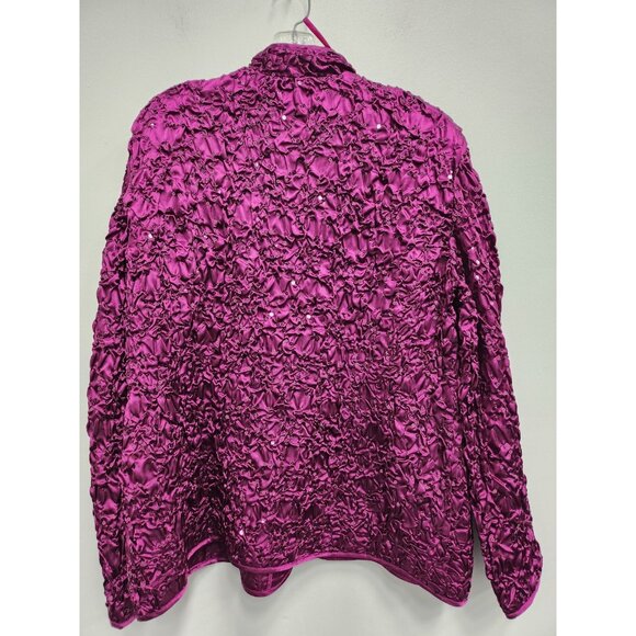 Adressing Woman Womens Jacket Size 1X Fuchsia Zip Up Crinkled Sequined Artsy - Picture 6 of 7